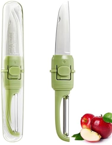 Fruit Knife Peeler, 2-in-1 Stainless Steel Fruit Knife, Multifunctional Portable Peeling Fruit Knife, Creative Fruit And Vegetable Peeling Knife, Suitable For Kitchen, Picnic, Travel.(Green) Siutco