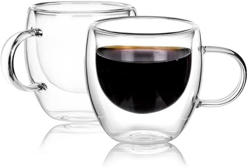 Moretoes 2.5 oz Espresso Cups with Handles, Double Wall Glass Coffee Mugs, Insulated Clear Coffee Mug, Set of 2 Moretoes