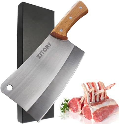 Kitory Meat Cleaver 7'' Heavy Duty Chopper Butcher Knife Bone Cutter Chinese Kitchen Chef’s Chopping Knife for Meat, Bone- Full Tang 7CR17MOV High Carbon Stainless Steel, 2025 Gifts Kitory