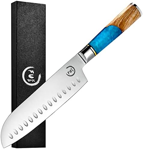 Santoku Knife Kitchen Knife Ultra Sharp Santoku Knife 7 Inch - High Carbon Stainless Steel - Ergonomic Resin Handle, Best Choice for Home Kitchen Chef Knife, Blue Fukep