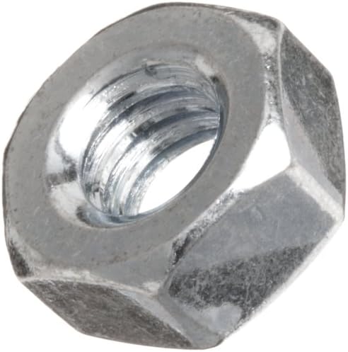 ASME B18.6.3 Zinc Plated Steel Machine Screw Hex Nut, #6-32 Thread Size, 7/64" Width Across Flats, 5/16" Thick (Pack of 100) Small Parts