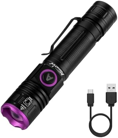 Фонарь ручной с функцией зума 395nm UV, 5W, аккумуляторный USB C для обнаружения мочи животных и освещения смол ALONEFIRE