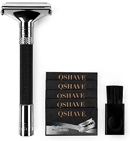 QSHAVE Parthenon Razor V2.0, 9 Degrees Adjustable Double Edge Safety Razor (Black) Qshave