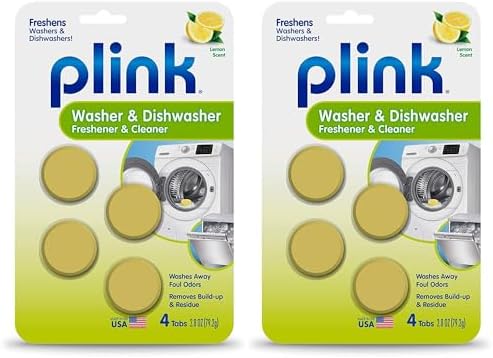 Plink Washer and Dishwasher Freshener and Cleaner, Prevents Residue, Removes Odors in Kitchen and Laundry Room Appliances, Septic-Friendly, Fresh Lemon Scent, 2 Packs of 4 Tablets Plink