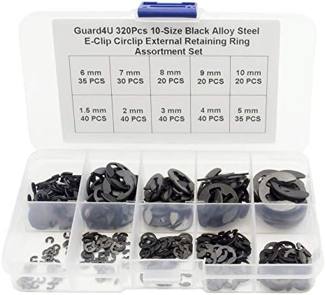 320Pcs 10-Size Black Alloy Steel E-Clip Circlip External Retaining Ring Assortment Set Guard4U