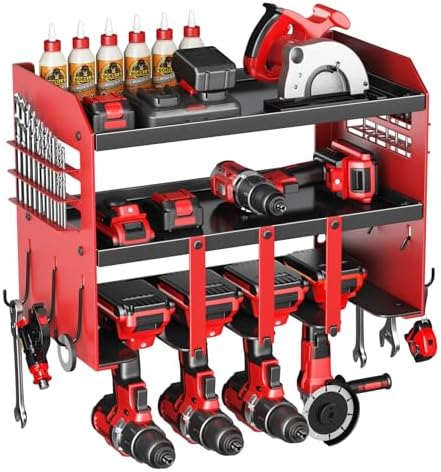 Power Tool Organizer Wall Mount: Heavy Duty Storage Organization Stand Cordless -3 Layers Large Garage Organizer with Drill Holder -Metal Steel Utility Rack Hooks Screwdriver -Gifts for Man Hipidian