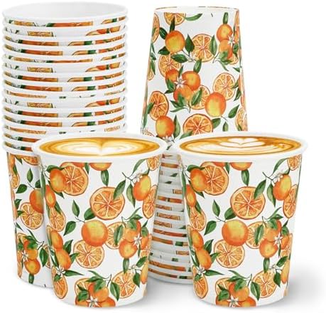 AnyDesign 50Pcs Fruit Paper Cups 9 oz Watercolor Oranges Theme Disposable Cups Decorative party Cups for Baby Shower Bridal Shower Wedding Birthday Holiday Party Supplies Generic