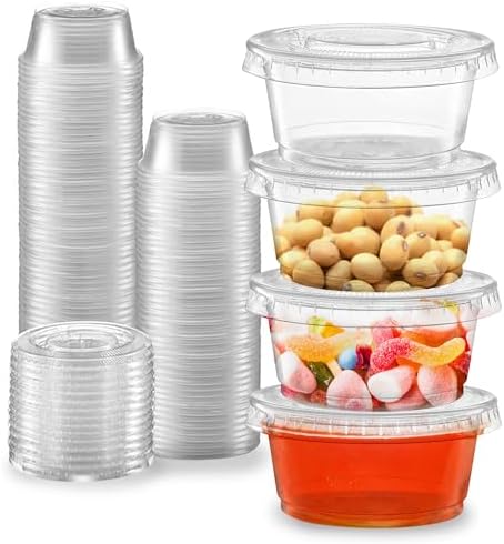 Shot Caller [100 Sets - 2 oz Disposable Plastic Jello Shot Cups with Lids - Stackable Souffle Cups for Condiments, Salad Dressing, Dipping Sauce, Portion Control, Meal Prep, and Party Prep Shot Caller