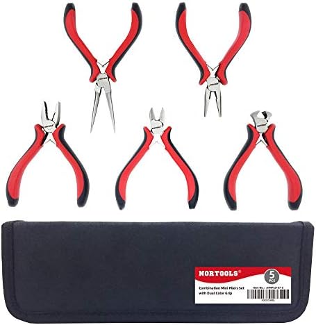 NORTOOLS Jewelry Pliers Set 5 PCS Includes Long Nose Pliers,Wire Plier, Diagonal Cutting Pliers,End Cutting Pliers with Grip Cutting Tools Set for DIY & Jewelry Making Supplies Repair Nortools