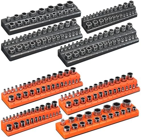 Magnetic Socket Organizer Holder Set – 8-Piece Tool Organizers Including 1/4", 3/8" and 1/2" Drive Socket Holder Metric & SAE 207 Pieces Socket Trays (Sockets are not Included) Onsski