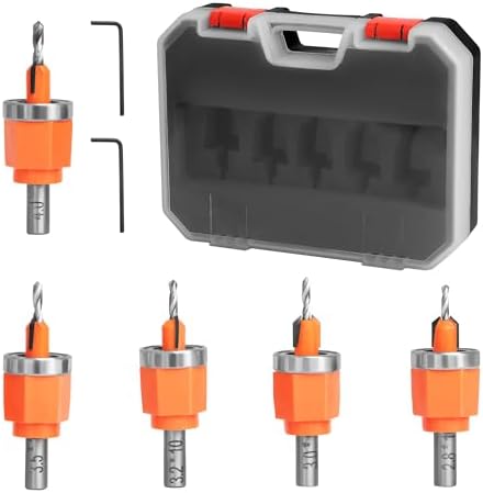 Набор из 5 сверл для зенкования с регулировкой глубины, 1/8" до 3/16", для дерева и PVC Kauwm