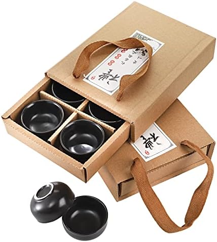 Foraineam 12 Pcs Ceramic Sake Tea Cups, 1.5 Ounces / 45ml Premium Black Pottery Asia Japanese Teacups Set, Kungfu Style Tea Accessories Handcraft Gift Box Pack Foraineam