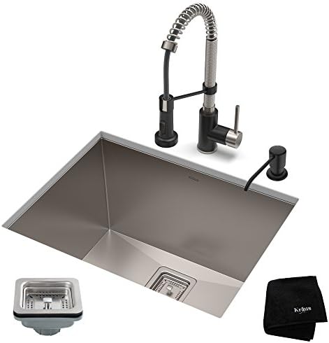 KRAUS 24-inch 18 Gauge Pax Laundry and Utility Sink Combo Set with Bolden 18-inch Kitchen Faucet and Soap Dispenser, Stainless Steel Matte Black KHU24L-1610-53SSMB Kraus