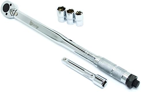 1/2" inch Drive Torque Wrench Locking Click 18" Length with 1/2" Extension Bar 125 mm Length & Three 1/2 in Drive Sockets 21 mm 19 mm 17 mm contained in Hard Shell Plastic Storage Unit Case by Bastex Bastex