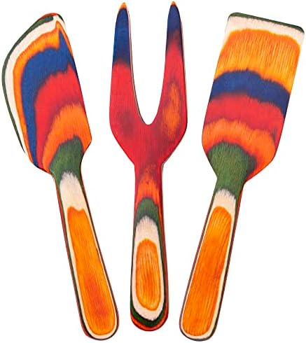 Totally Bamboo Baltique Malta Collection 3 Piece Cheese Knife Set, Colorful Wooden Cheese Tools for Charcuterie Totally Bamboo