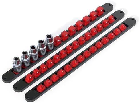 FivePears 3PCS 360° Socket Organizer Twist Lock,3/8 1/4 1/2 Socket Storage Rails, Premium Quality Socket Holders for Tool Box ，Tool Carts，Contains up to 40 Clips (Blue, Red and Black) Fivepears