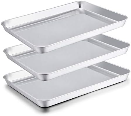 TeamFar Baking Sheets Set of 3, Stainless Steel Cookie Sheet Baking Tray Pan, 16x12x1 inch, Non Toxic & Rust Free, Easy Clean & Dishwasher Safe TeamFar