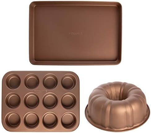 Food & Wine (3 Piece) Nonstick Bakeware Set Bundt Cake Pan Muffin Tin Baking Sheet Pan Oven Trays Non Stick Kitchen Bake Set Food & Wine