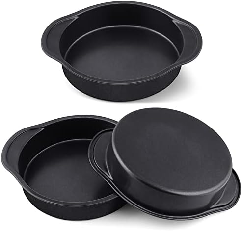 TeamFar 8 inch Cake Pan, Metal Cake Pans Round Baking Pan Set of 3, with Stainless Steel Core & Non Stick Coating for Birthday Wedding Tiered Cakes, Non-toxic & Wide Handles, Oven Safe & Straight Side TeamFar