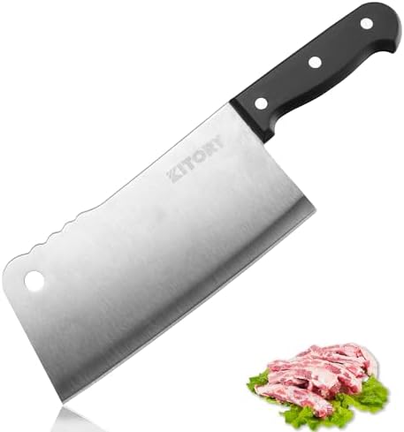 Kitory Meat Cleaver Knife 7", Chinese Chefs Kitchen Knife, HC German Steel Blade Full Tang Ergonomic Handle, for Home Kitchen and Restaurant Kitory