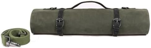 Large Chef’s Knife Roll Bag, Heavy Duty Waxed Canvas Knife Carrier, 11 Pockets Kitchen Cooking Tools Storage Case, Easily Carried By Shoulder Strap For Professional Chefs (Army Green) HERSENT