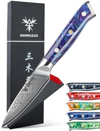 3.5 Inch Paring Knife - Kitchen Fruit Vegetable Knife Damascus Steel & Resin Handle - Xuan Series (Jade Green) SANMUZUO