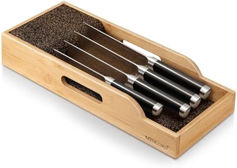 Bamboo Knife Drawer Organizer Insert Dock, Kitchen Steak Knives Organizer Storage for Any Chef MINCORD