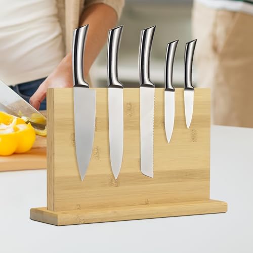 Magnetic Knife Block Holder Knife Holder Magnetic Knife Block Magnetic Knife Holder Wood Knife Set Holder Stand Knives Storage Rack KUKKUME