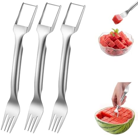 2-in-1 Stainless Steel Fruit Cutter,2024 New Watermelon Fork Slicer Cutter Slicer Tool,Dual Head Fruit Knife, Summer Fruit Forks Slicer Knife for Family Parties Camping Party (3 PCS) Okniao