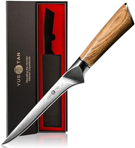 Super Sharp Damascus Japanese Boning Knife Fish Fillet knife 6" Damascus Knife for kitchen High Carbon Stainless Steel Knife Meat Knife BBQ Knife and Ergonomic Solid Wood Handle with Gift Box YUSOTAN