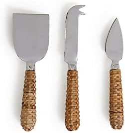 Two's Company Wicker Weave Set of 3 Cheese Knives in Gift Box Two's Company