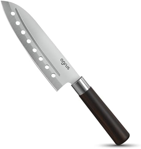 Santoku Knife - Santoku Chef Knife with Plastic Grip - 7 Inch Japanese Santoku Knife - Versatile Knife for Chopping, Slicing, Mincing - Steel Blade with Holes - Cuts Meat, Fish, Vegetables AGRUS