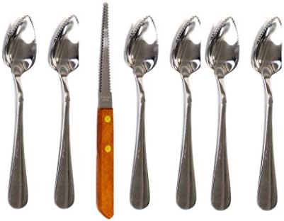 Chef Craft Grapefruit Spoon And Knife Set, 6 Stainless Steel Serrated Spoons & 1 Grapefruit Knife Chef Craft