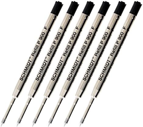 Schmidt P900 Parker Style Ballpoint Pen Refill, Fine Point, Black Ink, Pack of 6 (90017) Schmidt