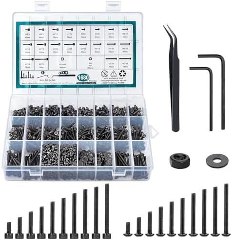 1680cpcs m3 Metric Bolt Assortment Black m3 Bolts and Nuts Assortment Metric Machine Screw Assortment Kit 10.9&12.9 Alloy Steel Black Zinc Plated Hex & Socket Head Plus tard