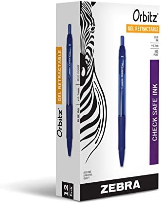 Zebra Pen Orbitz Gel Retractable Rollerball Pen, Medium Point, 0.7mm, Blue Ink, 12-Count Zebra Pen