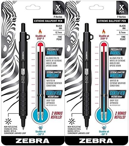 Zebra Pen X-701 Ballpoint Retractable Pen, 0.7mm Fine Point, Black Ink, Anti-Reflective Matte Black Finish (29811) - 2 Pack Zebra Pen