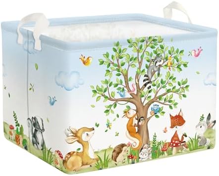 Clastyle Forest Life Tree Baskets Rectangular, Kids Basket,Waterproof Foldable Canvas Laundry Basket,Nursery Hamper,Room Decor,Shelf Basket(Animal) Clastyle