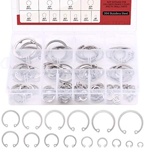 Hilitchi 200Pcs 15Sizes 304 Stainless Steel Internal Snap Ring Circlip Snap Retaining Clip Ring Assortment Set Hilitchi