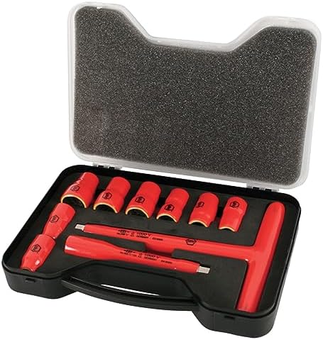 Wiha 31496 T-Handle Socket Set, Insulated 3/8-Inch, Inch, Sizes 5/16, 3/8, 7/16, 1/2, 9/16, 5/8, 11/16, 3/4-Inch Sockets and 5-Inch Extension Bar and T Handle Wiha