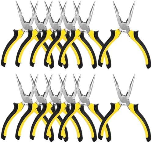 JOIKIT 12 PACK 6 Inches Professional Needle Nose Pliers with Non-Slip Grip Ergonomic Handle, Long Nose Pliers for Wire Cutting, Wire Bending, Handcraft and PCB Board JOIKIT