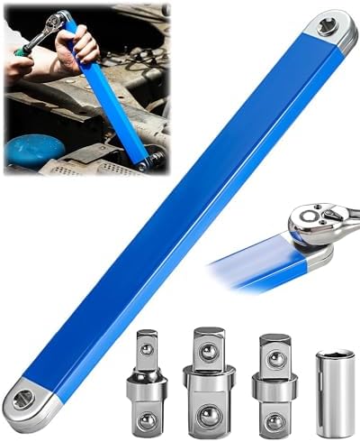 Offset Extension Wrench, 15Inch Zero Degree Ratchet Tight Reach Wrench Extender, Socket Wrench Tool with Square Drive Adapters (1/2", 1/4", 3/8"), Universal Extensions Wrench for Small Place Dromco