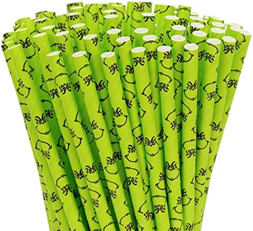 200Pcs Christmas Paper Straws Xmas Green Funny Character Disposable Paper Straws Drinking Straws for Winter Party Supplies Wedding Birthday Decoration FYSUIMU