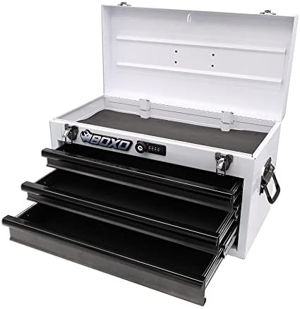 Boxo USA Hand Carry Tool Box 3-Drawer Heavy Duty Steel Toolbox with Lock System (Black) BOXO