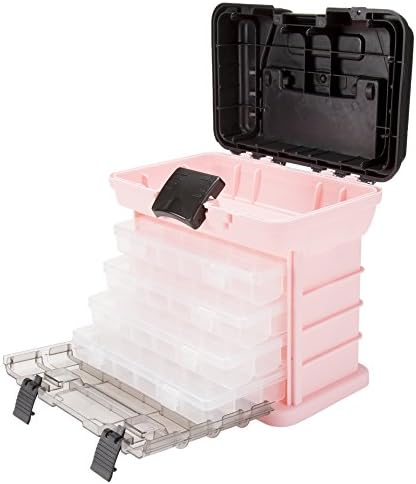 Pink Tool Box – Durable Tackle Box Organizer with 4 Compartments for Hardware, Fishing Tackle, Beads, Hair Accessories and More by Stalwart Stalwart