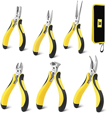 BOSI TOOLS 6-piece Mini Pliers Set, Needle Nose Pliers, Diagonal Pliers, Long Nose Pliers, Bent Nose Pliers, End Cutters and Linesman Pliers, with Storage Pouch Making Craft Electronic Repair B Bosi Tools