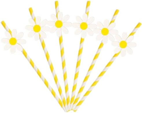 15PCS Yellow Daisy Paper Straw,Disposable Daisy Flower Decorative Party Dringking Straw for Baby Shower Birthday Wedding Seasonal Holiday Party Supplies QENWWENG