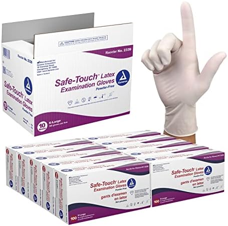 Dynarex Safe-Touch Disposable Latex Exam Gloves, Powder-Free, Used in Healthcare & Professional Settings, Bisque, X-Large, 1 Case, 10 Boxes of 100 Gloves Dynarex