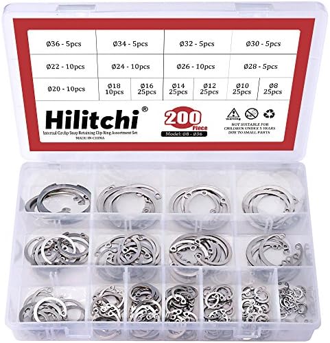 Hilitchi 200-Pcs [15-Size] Internal Circlip Snap Retaining Clip Ring Assortment Set - 304 Stainless Steel Hilitchi