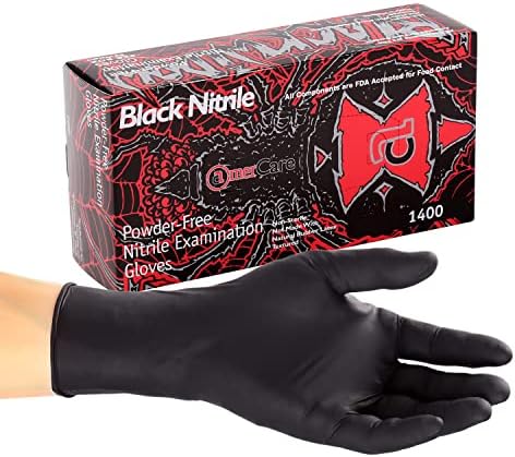 AmerCareRoyal Black Widow Nitrile Latex Free Disposable Gloves - Powder-Free, Exam Grade with Textured Grip, Case of 1000 AmerCare